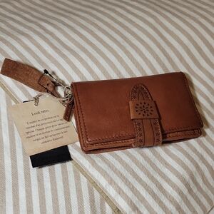 Brown Leather Wallet with Floral Design